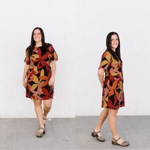 Roolee Floral Orange Brown Sheath Mini Dress Casual Short Sleeve